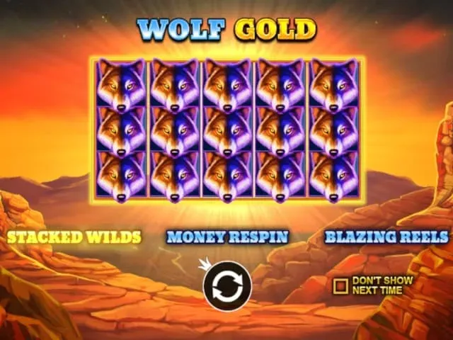 Wolf Gold Wolf Gold slot machine game with rows of wolf head symbols