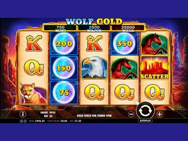 Wolf Gold Wolf Gold casino slot game with animal and card symbols